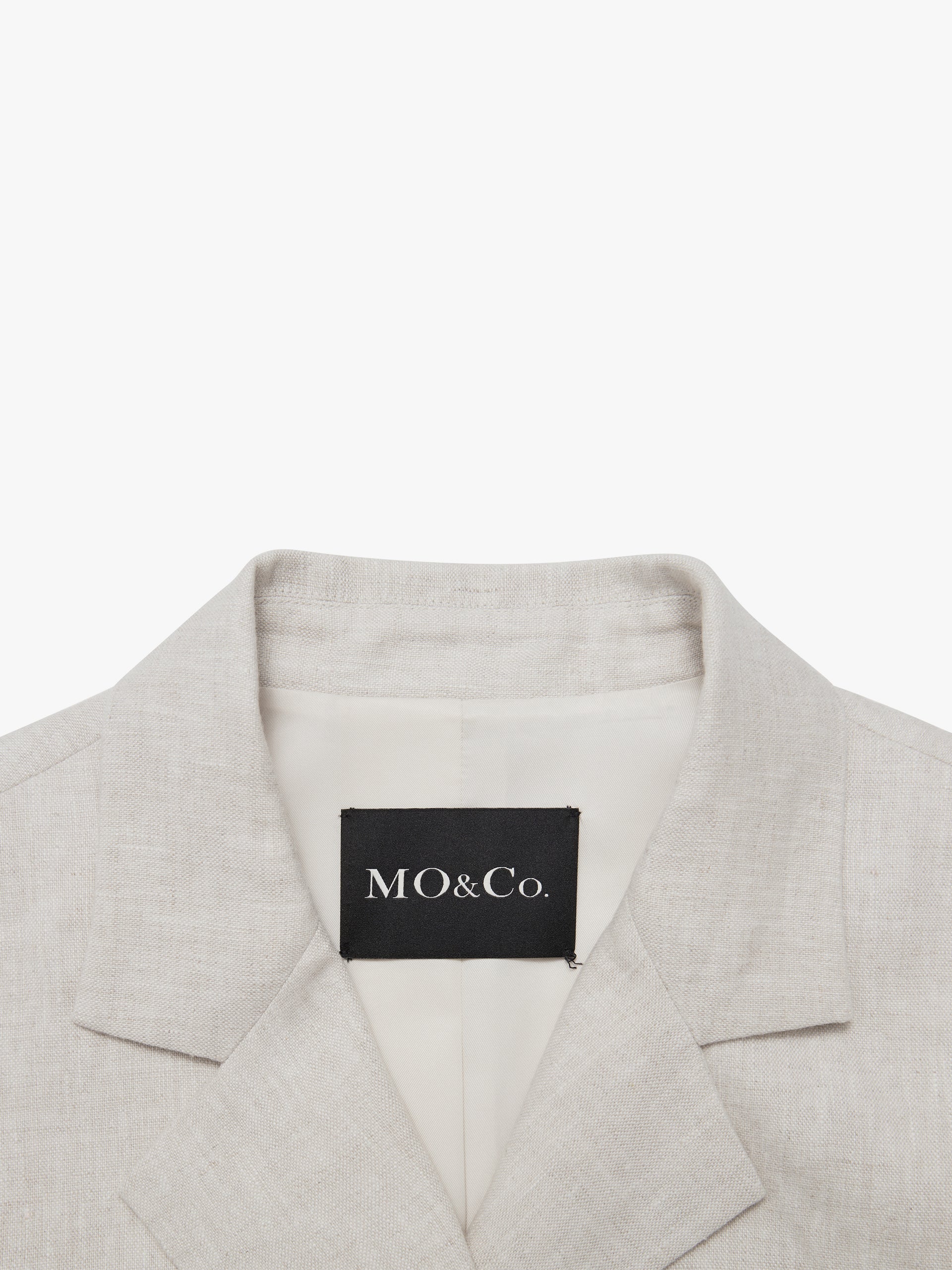 MO&Co. Women's Linen Cutout Blazer Loose Casual Lapel Beige Blazer Coat