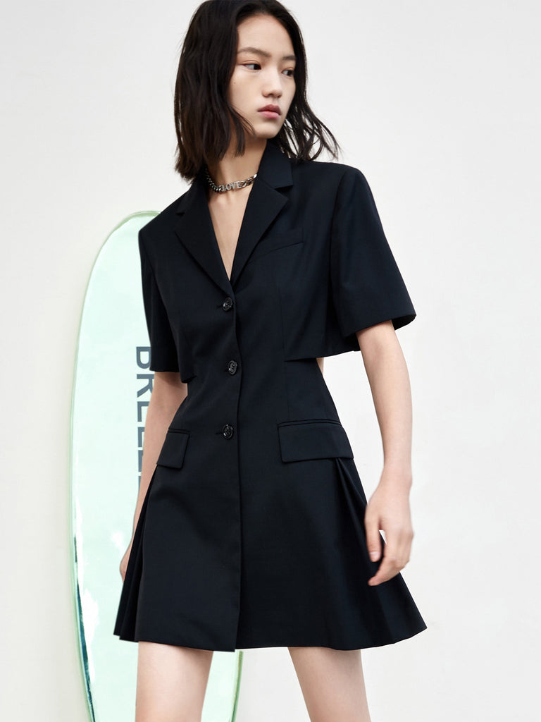 MO&Co. Women's Wool Blend Cutout Suit Dress Loose Casual Lapel Summer